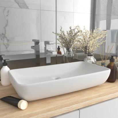 Chiuvetă dreptunghiulară de lux, alb mat, 71 x 38 cm, ceramică GartenMobel Dekor