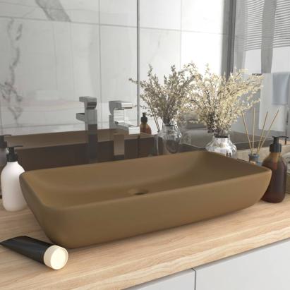 Chiuvetă dreptunghiulară de lux, crem mat, 71x38 cm, ceramică GartenMobel Dekor
