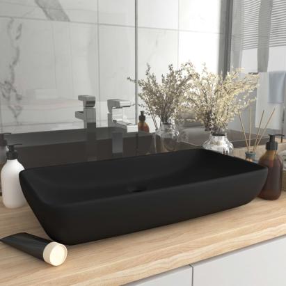 Chiuvetă dreptunghiulară de lux, negru mat, 71x38 cm, ceramică GartenMobel Dekor