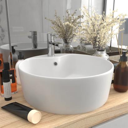 Chiuvetă de lux cu preaplin, alb mat, 36 x 13 cm, ceramică GartenMobel Dekor