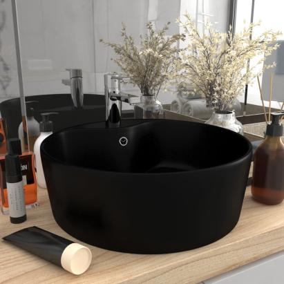 Chiuvetă de lux cu preaplin, negru mat, 36 x 13 cm, ceramică GartenMobel Dekor