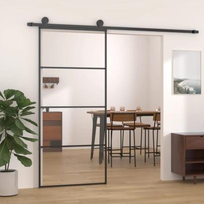 Ușă glisantă, negru, 90x205 cm, aluminiu și sticlă ESG GartenMobel Dekor