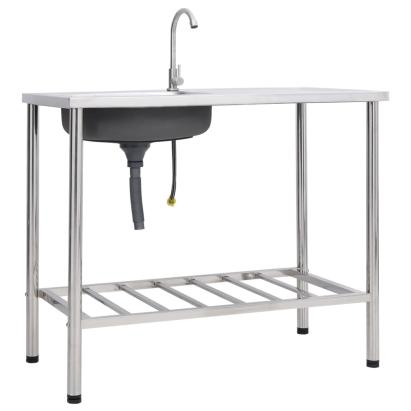 Chiuvetă de camping cu o cuvă, cu robinet, oțel inoxidabi GartenMobel Dekor