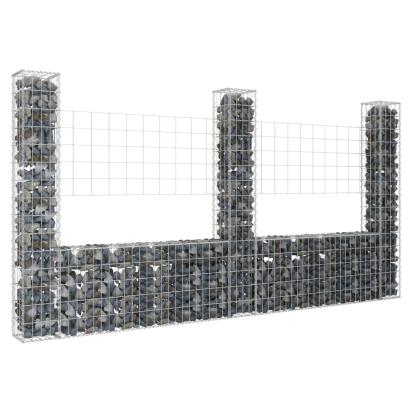 Coș gabion în formă de U cu 3 stâlpi, 260x20x150 cm, fier GartenMobel Dekor