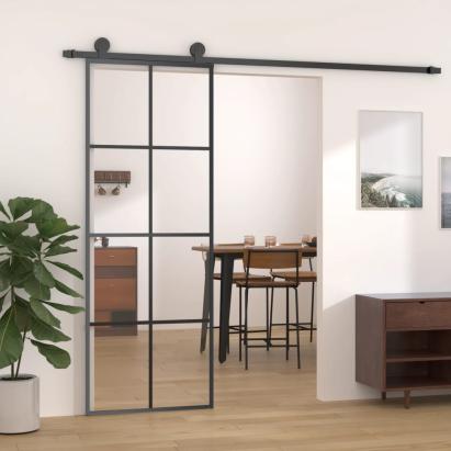 Ușă glisantă, negru, 76x205 cm, sticlă ESG și aluminiu GartenMobel Dekor