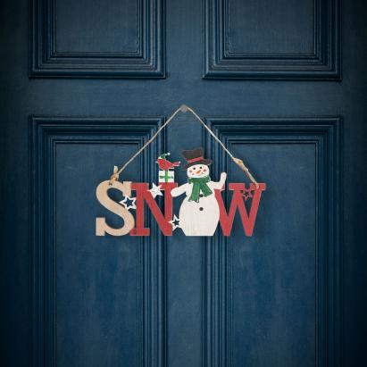 Decor de Crăciun din lemn - om de zăpadă - cu agățătoare - 17 x 9 cm Best CarHome