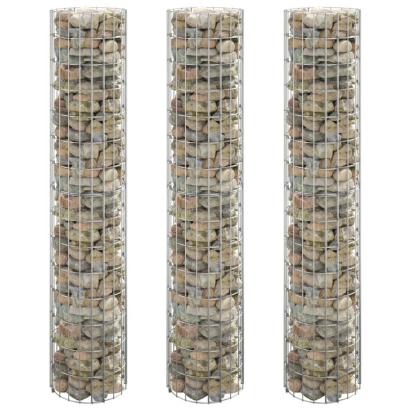 Strat înălțat gabion 3 buc. Ø30x150 cm oțel galvanizat circular GartenMobel Dekor