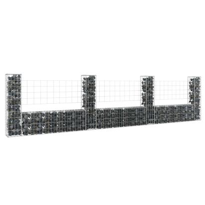 Coș gabion în formă de U cu 4 stâlpi, 380x20x100 cm, fier GartenMobel Dekor