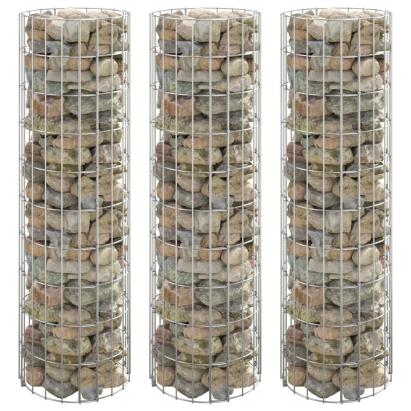 Strat înălțat gabion 3 buc. Ø30x100 cm oțel galvanizat circular GartenMobel Dekor