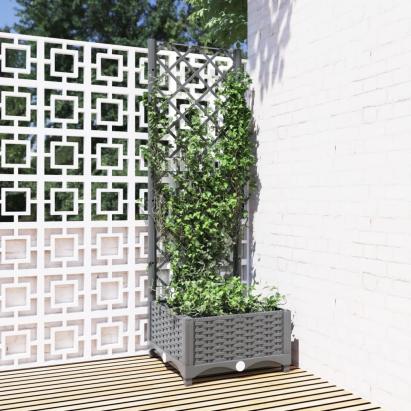 Jardinieră de grădină cu spalier gri deschis 40x40x121,5 cm PP GartenMobel Dekor