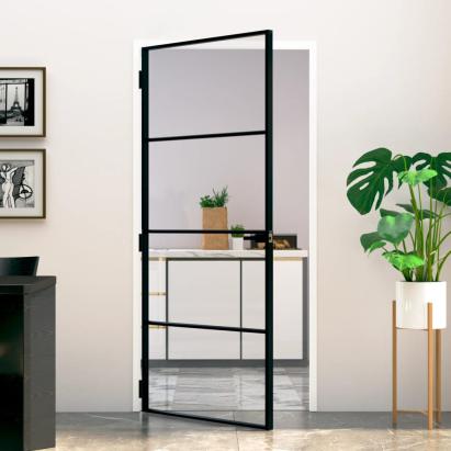 Ușă de interior negru 93x201,5 cm sticlă securiz./aluminiu slim GartenMobel Dekor