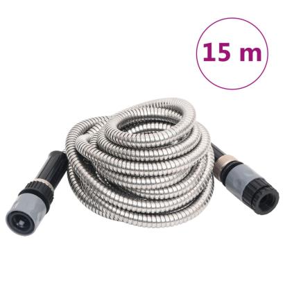 Furtun de grădină cu duză de pulverizare, argintiu, 15 m, oțel GartenMobel Dekor