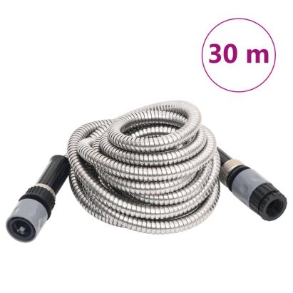 Furtun de grădină cu duză de pulverizare, argintiu, 30 m, oțel GartenMobel Dekor