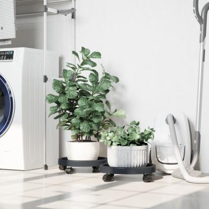 Cărucioare pentru plante cu roți 2 buc. gri diametru 34cm 35kg GartenMobel Dekor