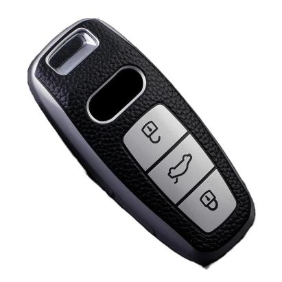 Husa Cheie Audi Q8, A8, A6 C8, SmartKey, Tpu, Aspect Piele, Silver AutoProtect KeyCars