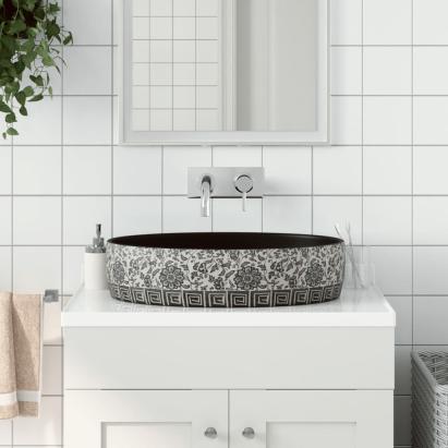 Lavoar de blat negru și albastru 56,5x36,5x13,5cm ceramică oval GartenMobel Dekor