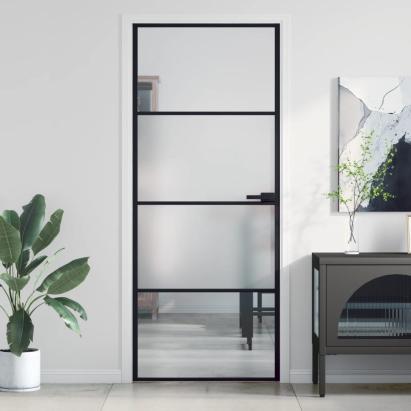 Ușă de interior negru 83x201,5 cm sticlă securiz./aluminiu slim GartenMobel Dekor
