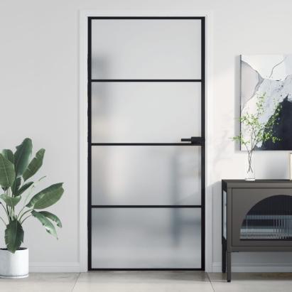 Ușă de interior negru 93x201,5 cm sticlă securiz./aluminiu slim GartenMobel Dekor