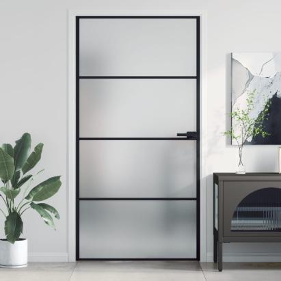 Ușă interior negru 102,5x201,5 cm sticlă securiz./aluminiu slim GartenMobel Dekor