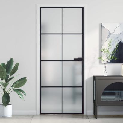 Ușă de interior negru 83x201,5 cm sticlă securiz./aluminiu slim GartenMobel Dekor