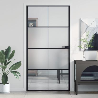 Ușă interior negru 102,5x201,5 cm sticlă securiz./aluminiu slim GartenMobel Dekor