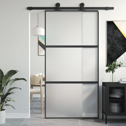 Ușă glisantă, negru, 102,5x205 cm, sticlă securizată/aluminiu GartenMobel Dekor