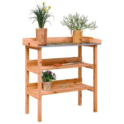 Masă de plante cu raft, maro, 78x38x82,5 cm, lemn masiv de brad GartenMobel Dekor