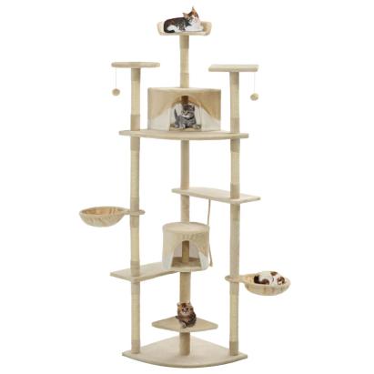 Ansamblu pisici cu stâlpi din funie sisal, 203 cm, bej și alb GartenMobel Dekor
