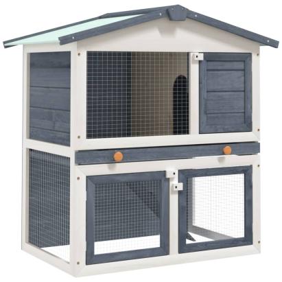Cușcă de iepuri pentru exterior, 3 uși, gri, lemn GartenMobel Dekor