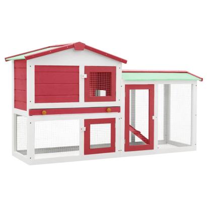 Cușcă mare exterior pt. iepuri, roșu și alb 145x45x84 cm, lemn GartenMobel Dekor