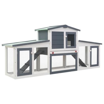 Cușcă de iepuri mare exterior, gri și alb, 204x45x85 cm, lemn GartenMobel Dekor