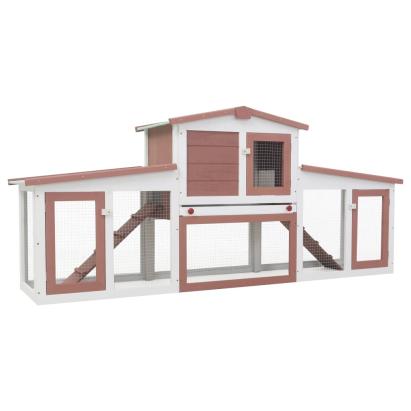 Cușcă mare exterior pt. iepuri, maro și alb, 204x45x85 cm, lemn GartenMobel Dekor
