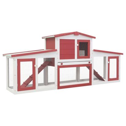 Cușcă mare exterior pt. iepuri, roșu și alb, 204x45x85 cm, lemn GartenMobel Dekor