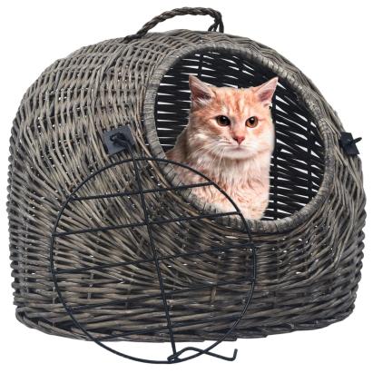 Coș transport pentru pisici, gri, 60x45x45 cm, răchită naturală GartenMobel Dekor