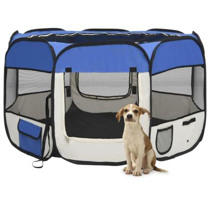 Țarc joacă pliabil câini cu sac de transport albastru 110x110x58 cm GartenMobel Dekor