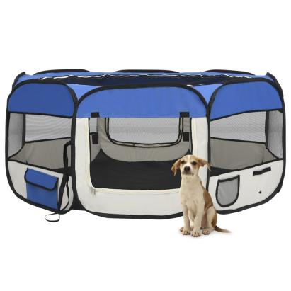 Țarc câini pliabil cu sac de transport, albastru, 145x145x61 cm GartenMobel Dekor