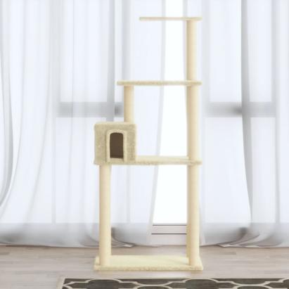 Ansamblu pisici cu stâlpi din funie de sisal, crem, 147 cm GartenMobel Dekor