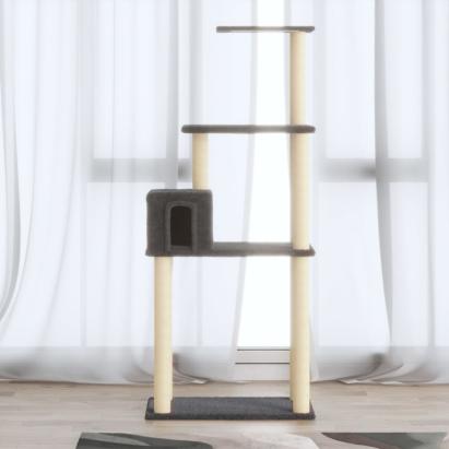 Ansamblu pisici cu stâlpi din funie de sisal, gri închis 147 cm GartenMobel Dekor