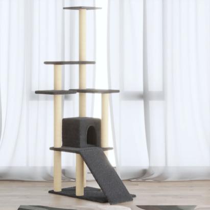 Ansamblu pisici cu stâlpi din funie de sisal, gri închis,155 cm GartenMobel Dekor