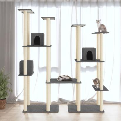 Ansamblu pisici cu stâlpi din funie de sisal, gri închis 174 cm GartenMobel Dekor