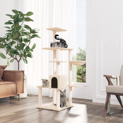 Ansamblu de pisici cu stâlpi din funie de sisal, crem, 142 cm GartenMobel Dekor