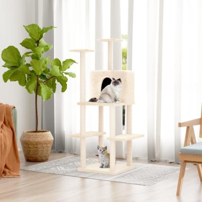 Ansamblu de pisici cu stâlpi din funie de sisal, crem, 144,5 cm GartenMobel Dekor