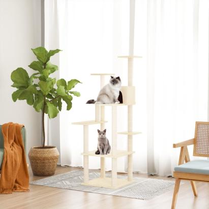 Ansamblu de pisici cu stâlpi din funie de sisal, crem, 153 cm GartenMobel Dekor