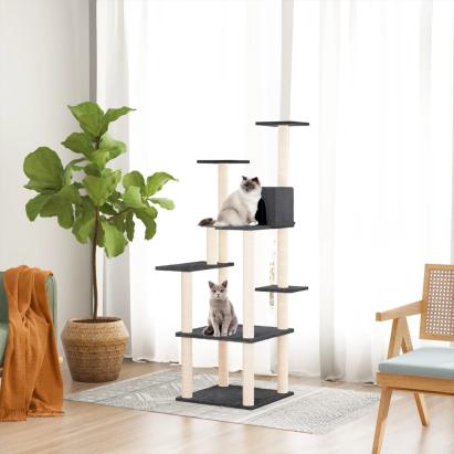 Ansamblu de pisici, stâlpi din funie sisal, gri închis, 153 cm GartenMobel Dekor