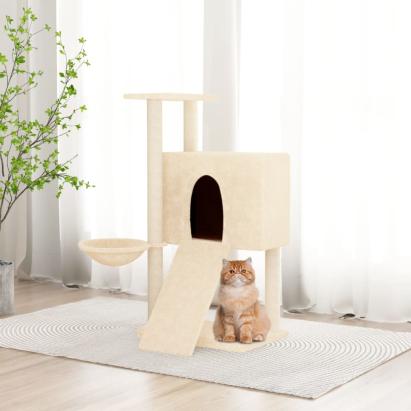 Ansamblu de pisici cu stâlpi din funie de sisal, crem, 96 cm GartenMobel Dekor