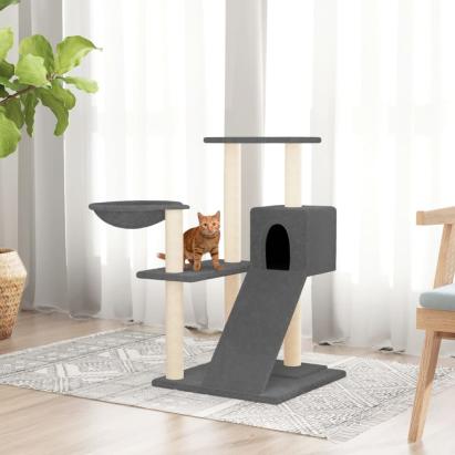 Ansamblu pisici cu stâlpi din funie sisal, gri închis, 82 cm GartenMobel Dekor