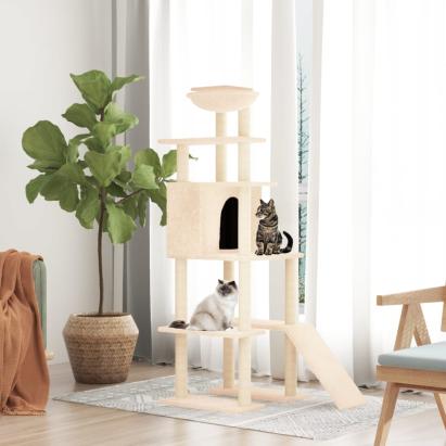 Ansamblu de pisici cu stâlpi din funie de sisal, crem, 166 cm GartenMobel Dekor