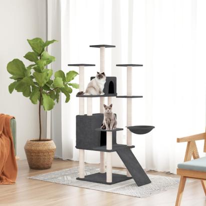 Ansamblu de pisici, stâlpi din funie sisal, gri închis, 154 cm GartenMobel Dekor