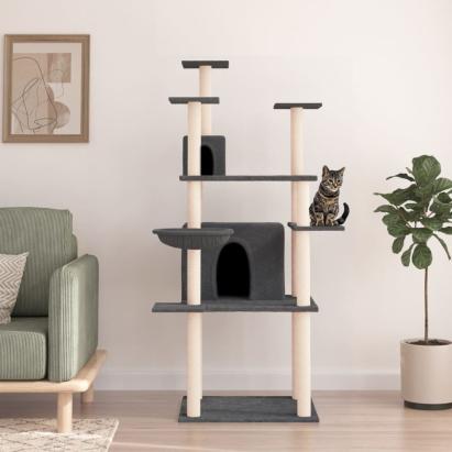 Ansamblu de pisici, stâlpi din funie sisal, gri închis, 166 cm GartenMobel Dekor