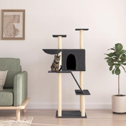Ansamblu de pisici, stâlpi din funie sisal, gri închis, 143 cm GartenMobel Dekor
